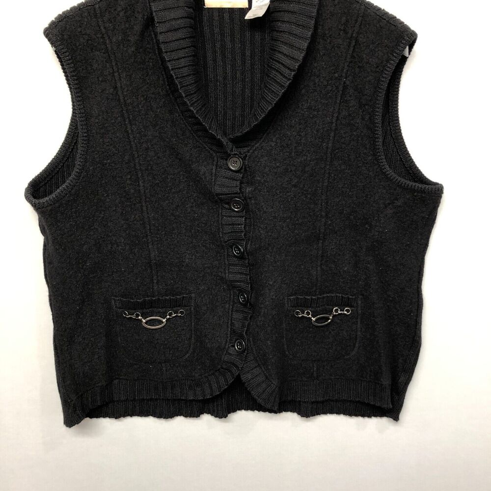 Alfred Dunner Women Sleeveless Vest Sweater Pockets Size 3X Black M185 -27 - Picture 9 of 12